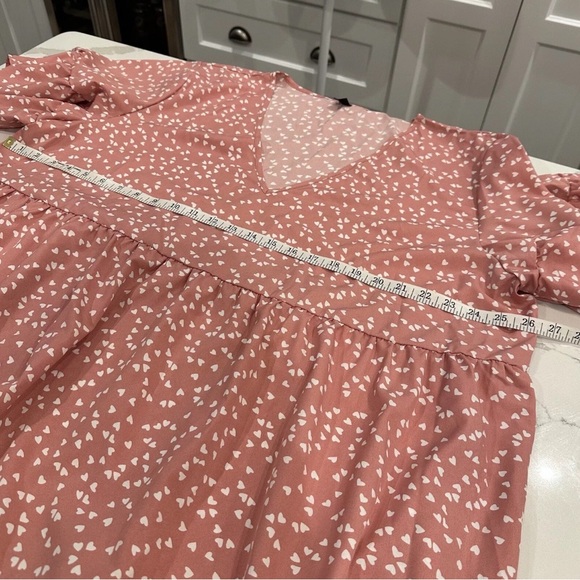 SHEIN Curve 4XL Pink Hearts V-Neck Tiered Ruffle Babydoll Swing Dress - Picture 10 of 10